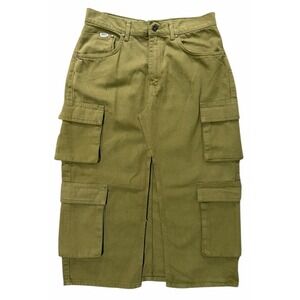 The Ragged Priest Khaki Soda Combat Denim Midi Skirt Green Women's Size Large